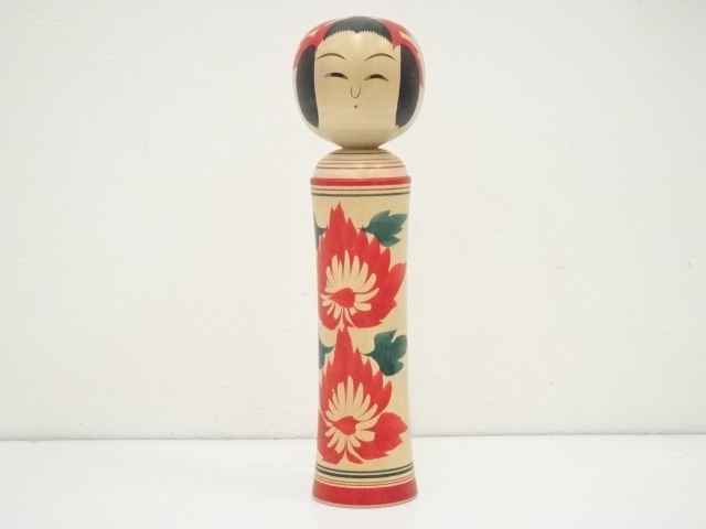 JAPANESE FOLK CRAFT / WOODEN KOKESHI DOLL / 25.6cm / SIGNED ARTISAN WORK